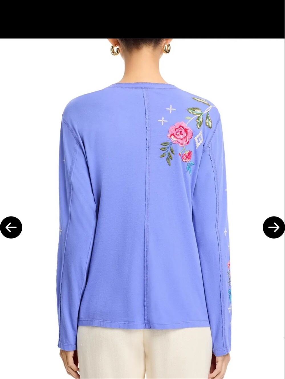 Johnny Was Raw Seam Catia Embroidered Henley Blue Long Sleeve Top Floral Large - Picture 14 of 15